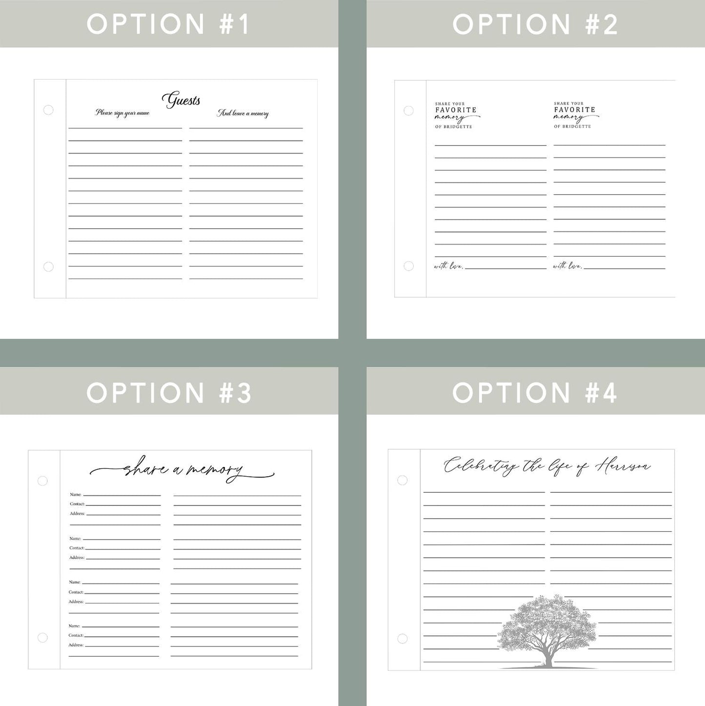 Memorial guest book personalization