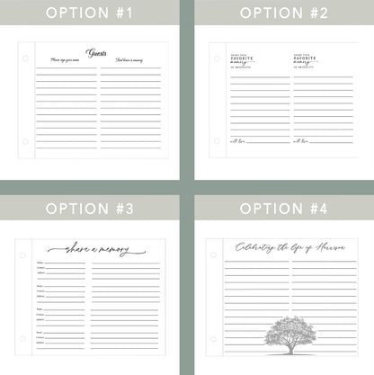 Memorial guest book personalization