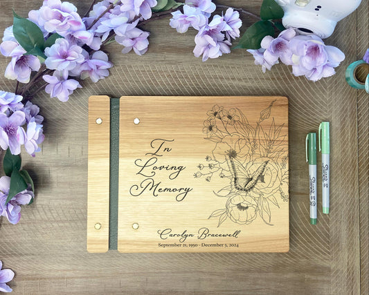 Butterfly memorial guest book engraved cover