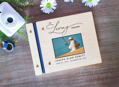 In Loving Memory funeral guest book with color printed photo