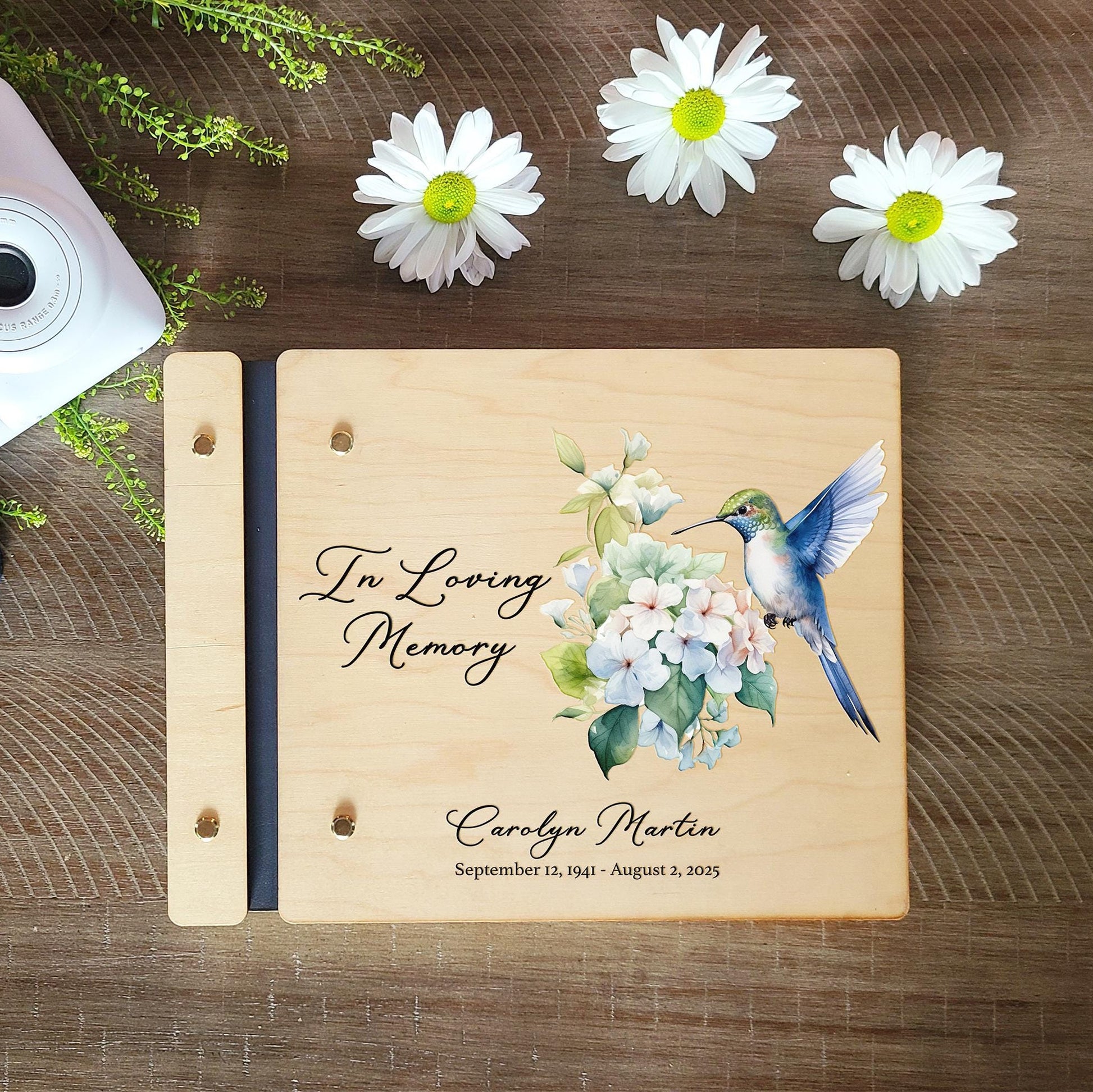 Hummingbird botanical in loving memory guest book color cover