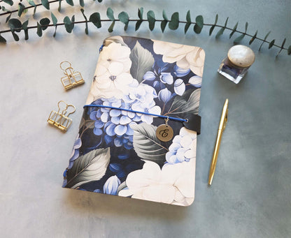 Hydrangea Delight leather traveler's notebook cover