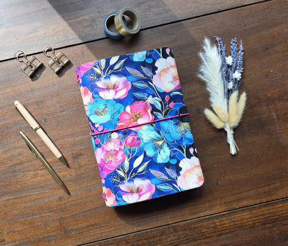 Neon Botanical leather traveler's notebook cover