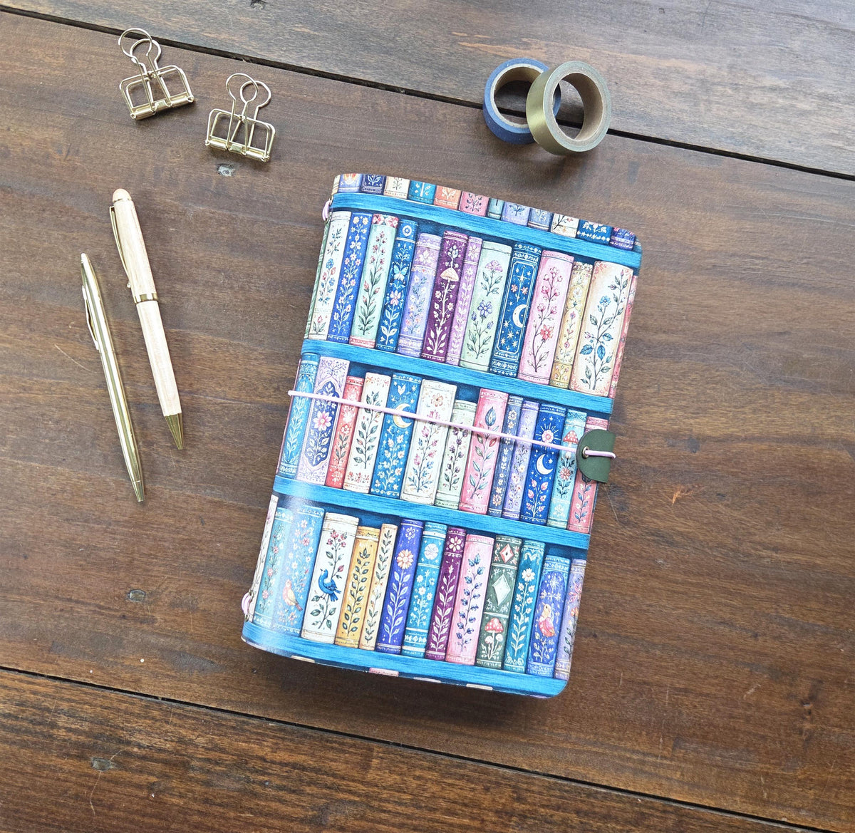 Floral Library leather traveler's notebook cover