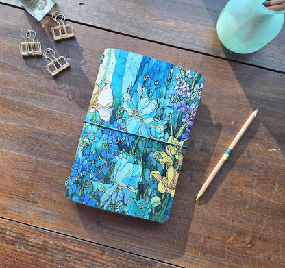 Stained Glass Spring Garden leather traveler's notebook cover