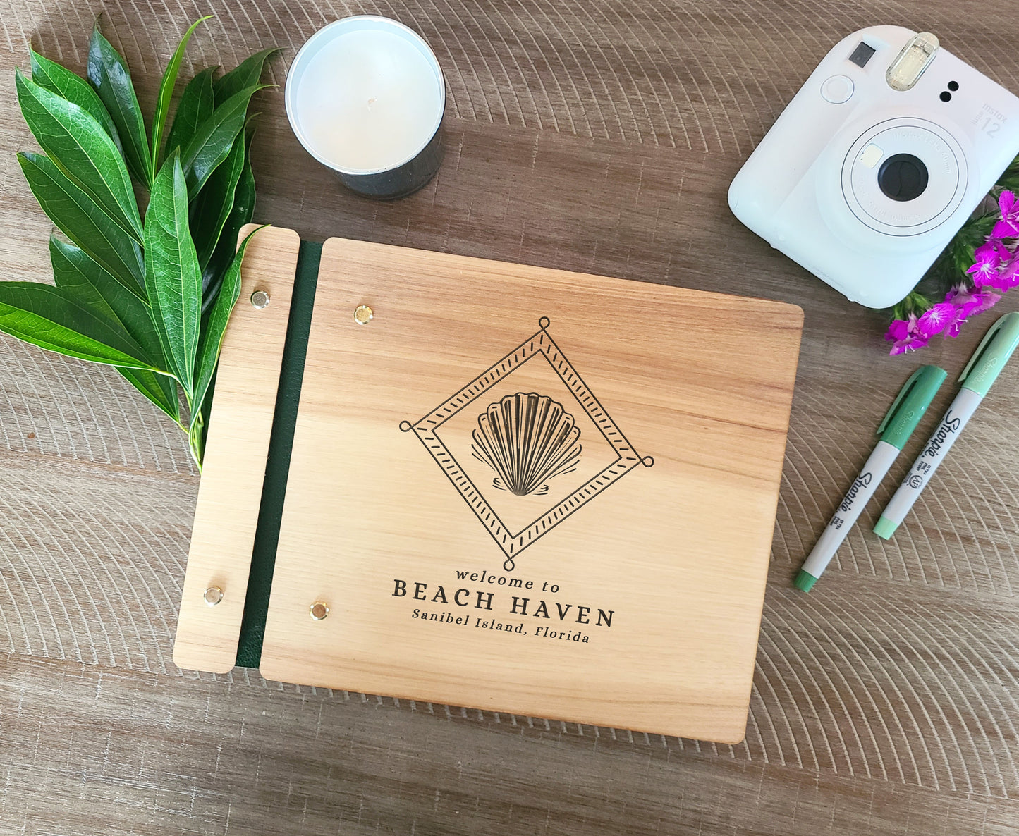 Personalized Guest Book for Beach House Shell Design Tropical Rental Home