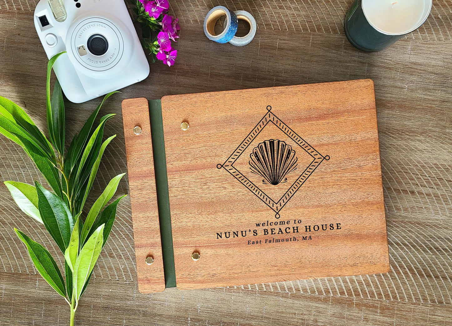 Personalized Guest Book for Beach House Shell Design Tropical Rental Home