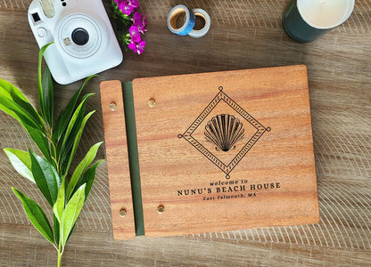 Personalized Guest Book for Beach House Shell Design Tropical Rental Home