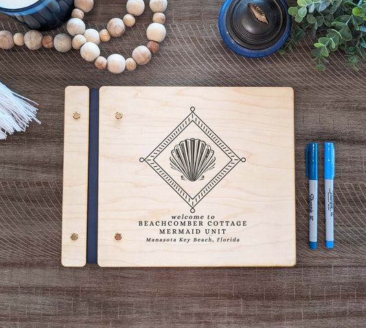 Personalized Guest Book for Beach House Shell Design Tropical Rental Home